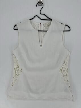 Ted Baker London Ivory Lace Panel Shell Top Size 2 Sleeveless Career Blouse
